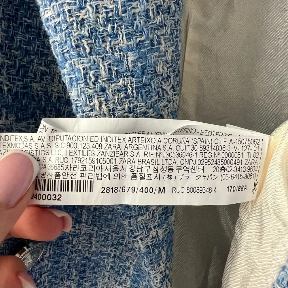 Zara Blue Tweed Double Breasted Blazer - Picture 6 of 6